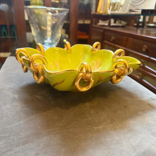 1950s 1950s Gio Ponti Style Green and Gold Ceramic Italian Square Bowl by Essepi For Sale - Image 5 of 13