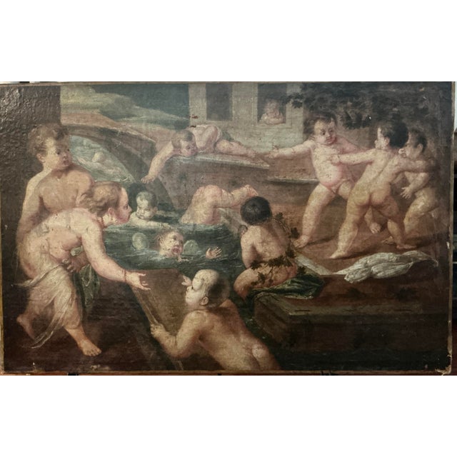 Rococo Original 18th Century Oil on Canvas, Putti Playing in Water, Follower of Boucher For Sale - Image 3 of 10