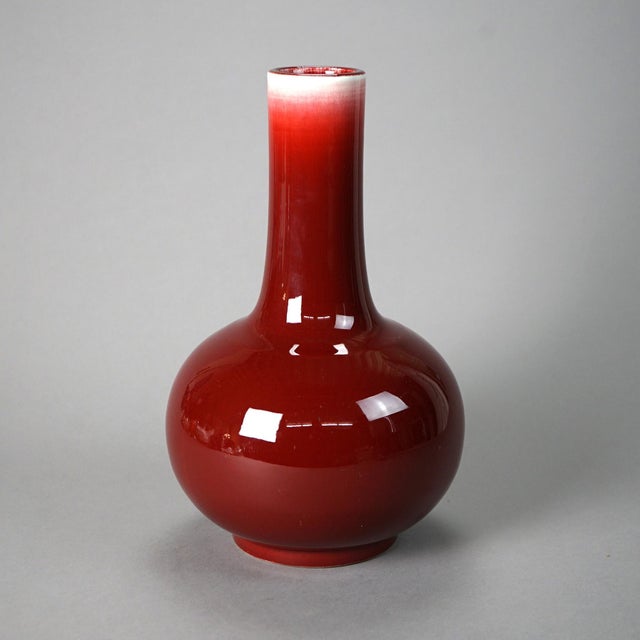 Chinese Chinese Red Flambé Pottery Bottle Vase, Signed, 20th Century For Sale - Image 3 of 7