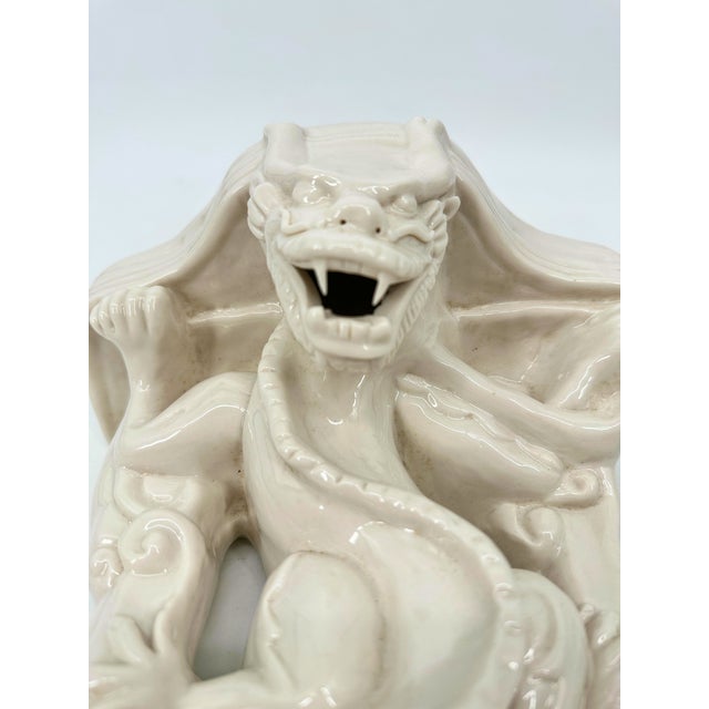 White Mid-Century White Ceramic Dragon Wall Sconce Shelf Pair For Sale - Image 8 of 10