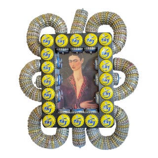 Vintage Outsider Folk Art Bottle Cap Frame For Sale