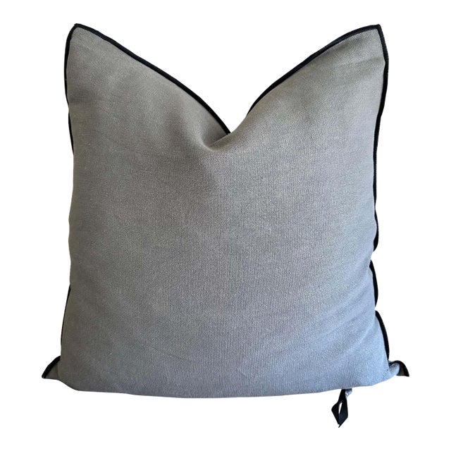 Stone Washed French Linen Accent Pillow in Elephant With Insert For Sale