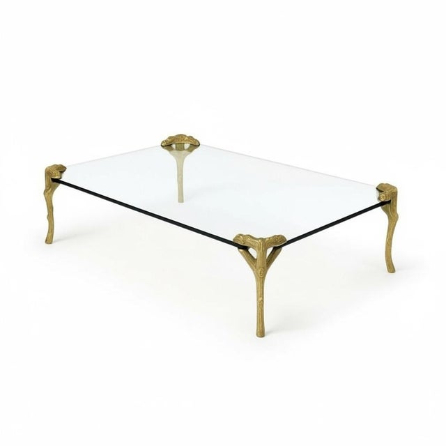 1970s 1970s Italian Maison Jansen Inspired Gilt Metal Faux Bois Glass Top Coffee Table For Sale - Image 5 of 5