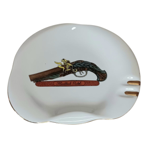 Vintage Ceramic Flintrock Pistol Ashtray Trinket Dish Catchall Gun Decor 9" X 7"