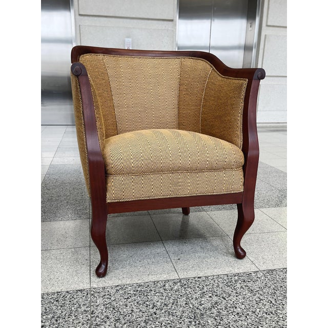 Danish Art Deco Mahogany Lounge Chairs in Donghia Gold Chevron - A Pair For Sale In New York - Image 6 of 15