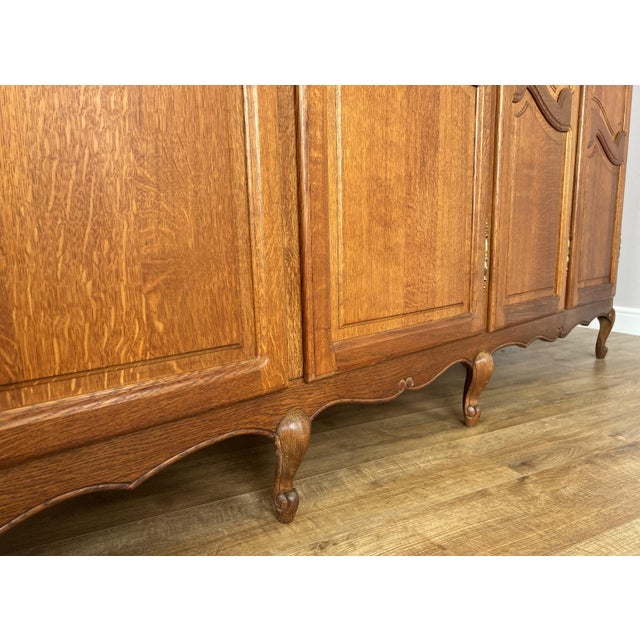 Gold Vintage Louis XVI French Oak Five Door Carved Armoire For Sale - Image 8 of 14