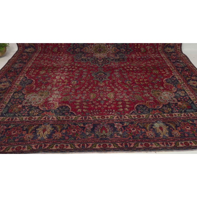 1970s Vintage Persian Handmade Wool 10x13 Red Area Rug For Sale - Image 4 of 13