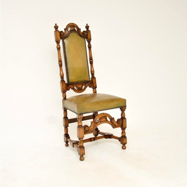 Antique Leather and Oak Side Chair, 1920s For Sale - Image 9 of 9