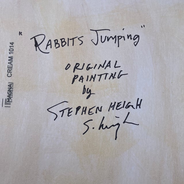 Contemporary Original Stephen Heigh Painting “Rabbits Jumping “ Vintage Modernist Wood Frame For Sale In Philadelphia - Image 6 of 6