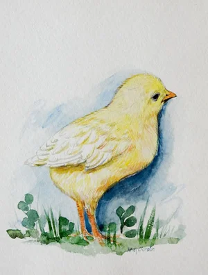 Baby Chick Watercolor Painting