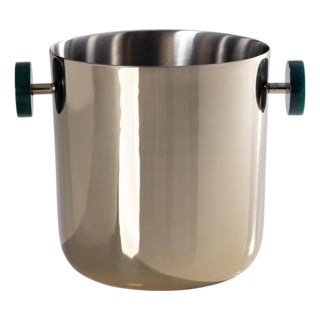 Spiga Stainless Steel Ice Bucket, Gold with Green Accent For Sale