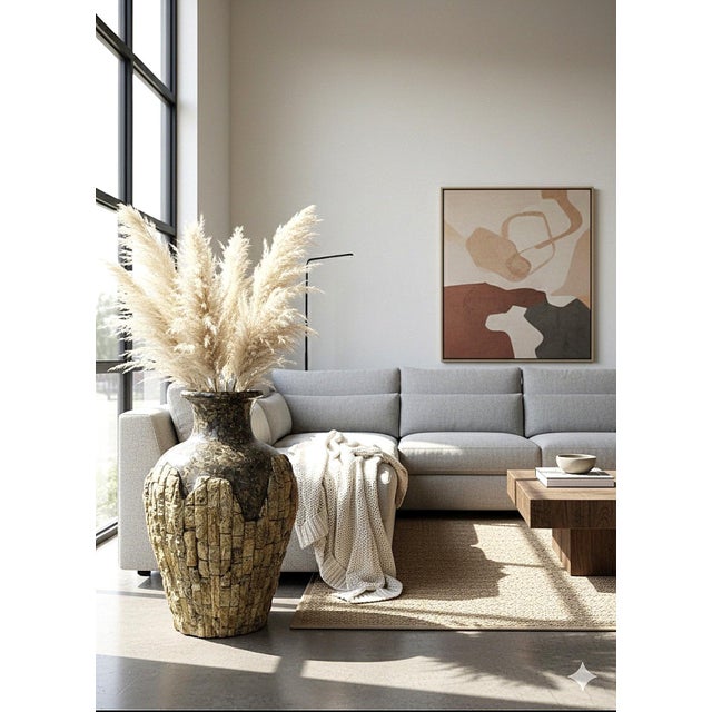 1980s Massive Mactan and Natural Stone Floor Vase or Urn For Sale - Image 14 of 17