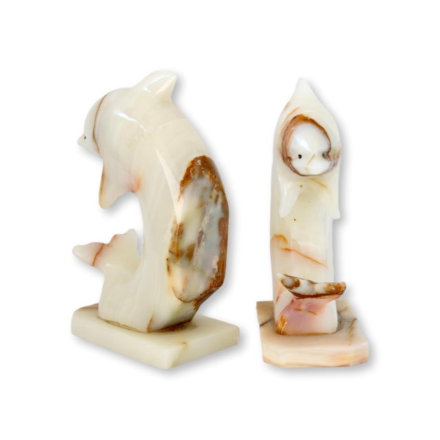 Large Midcentury Italian Alabaster Dolphin Bookends For Sale - Image 4 of 4