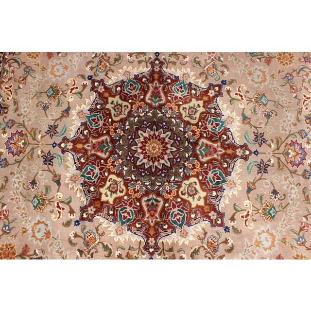 Mid 20th Century Central Medallion Design Tabriz Rug in Colorful Tones For Sale - Image 5 of 13