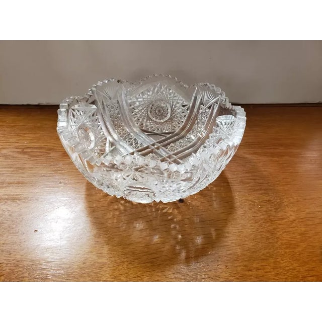 American Vintage Clear Cut Glass Sawtooth Rim Serving Bowl For Sale - Image 3 of 4