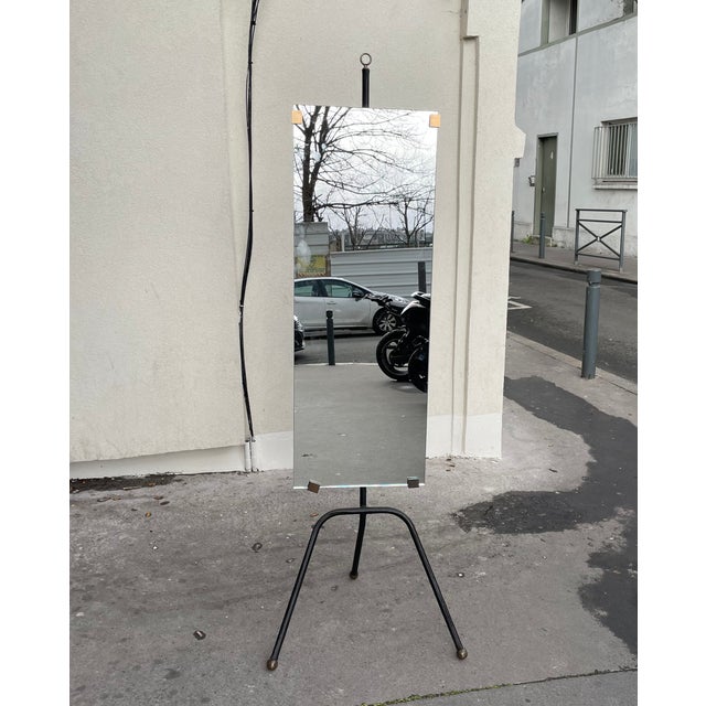 Stitched Leather Dressing Mirror by Jacques Adnet, 1950s For Sale - Image 9 of 10