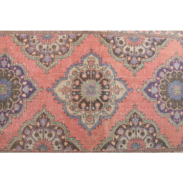 Textile Vintage Turkish Oushak Handmade Wool Cotton Red Runner For Sale - Image 7 of 11