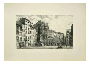 Giuseppe Malandrino, View of Piazza Campo Dé Fiori, Original Etching, 1970