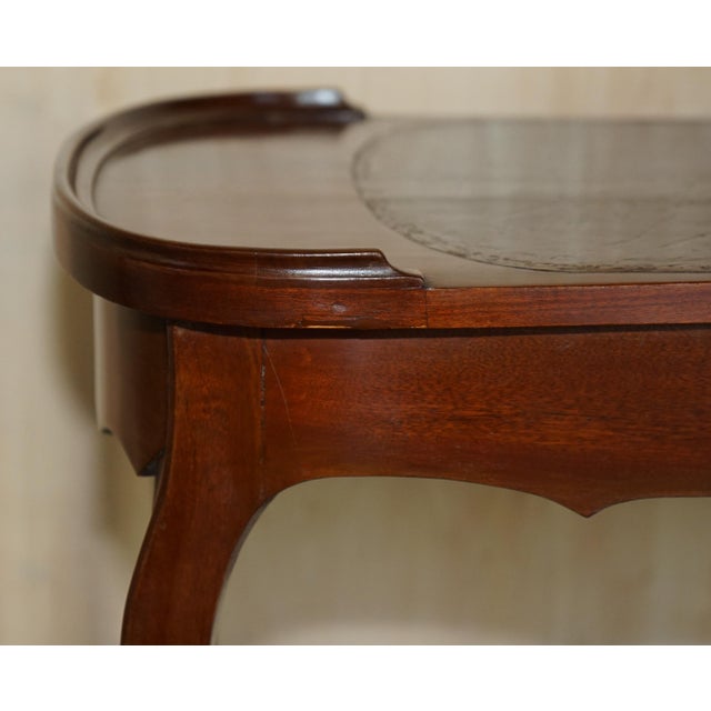 Antique Kidney Shaped Occasional Table with Drawers and Brown Leather Top, 1860 For Sale - Image 6 of 18
