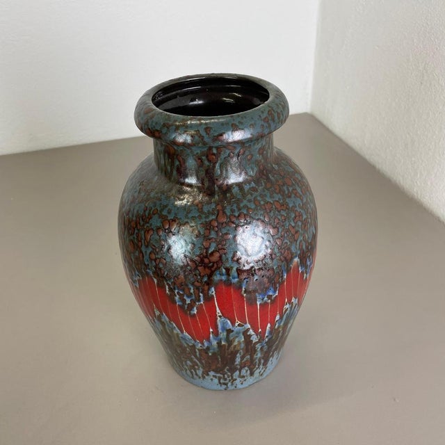 1970s German Zig Zag Lora Pottery Fat Lava Vase from Scheurich, 1970s For Sale - Image 5 of 18