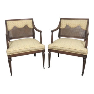 Louis XVI Style Caned Back Upholstered Armchairs - a Pair For Sale