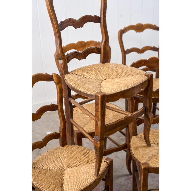 Set of 6 | Antique French Rush Ladder Back Chairs For Sale - Image 9 of 12