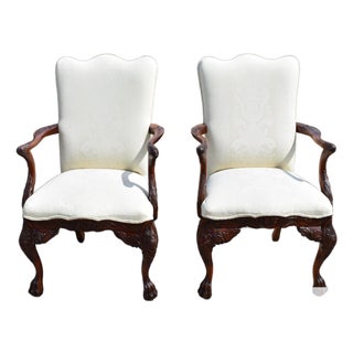 Vtg. Pair of Carved Mahogany Federal Style Arm Chairs With Claw Feet For Sale