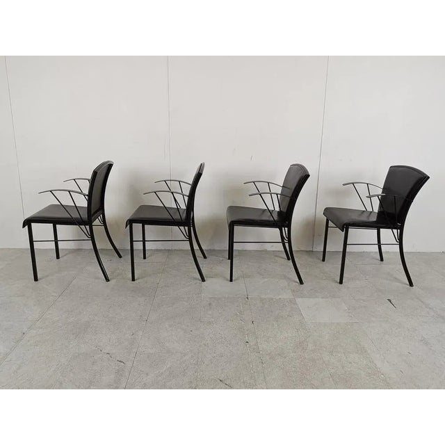 Black Vintage Black Leather Dining Chairs by Arrben, 1980s, Set of 4 For Sale - Image 8 of 13