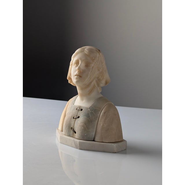 Beige Gustave Van Vaerenbergh, Bust of a Young Girl, 1900s, Alabaster For Sale - Image 8 of 13