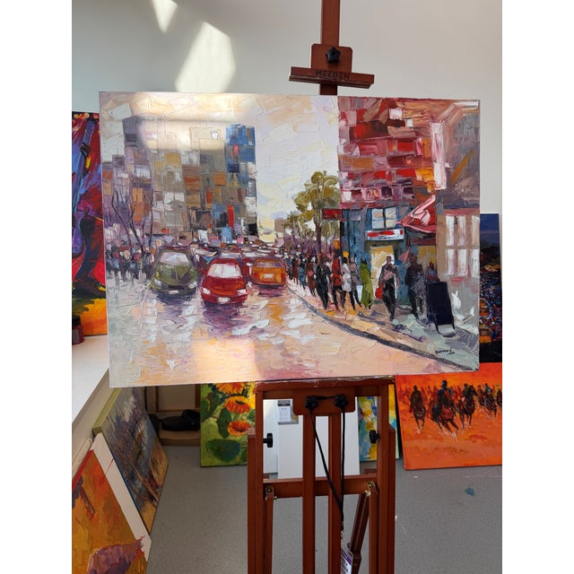 Modern City Glow: The Afternoon Rush, Impasto Oil Painting by Godfrey Afebuame (2024) For Sale - Image 3 of 6