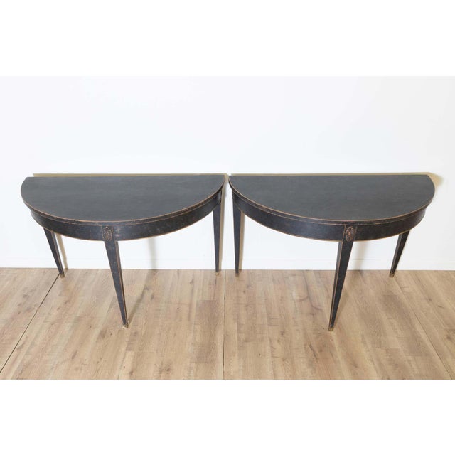 Gustavian (Swedish) Pair of 19th Century Swedish Demi Lunes Circa 1800 For Sale - Image 3 of 9
