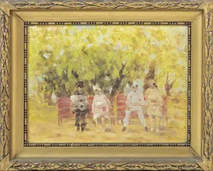 Americo Dinis, Figures, Oil on Cardboard