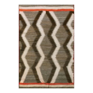 Durable Gray Color With Unique Symmetric Design Antique American Navajo Rug For Sale
