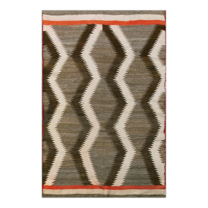 Durable Gray Color With Unique Symmetric Design Antique American Navajo Rug