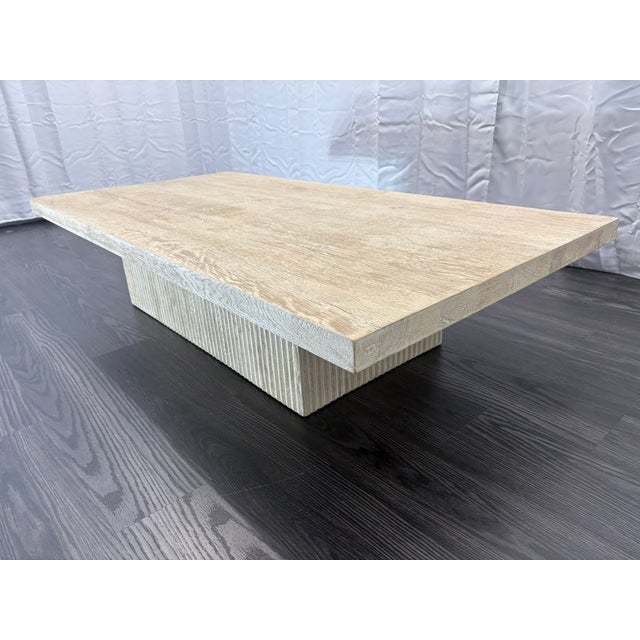 Tan Rh Reclaimed Oak Reeded Plinth Rectangular Coffee Table – 64" For Sale - Image 8 of 18