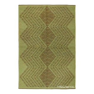 Green Color Vintage Geometric Swedish Reversable Double-Sided Area Rug For Sale