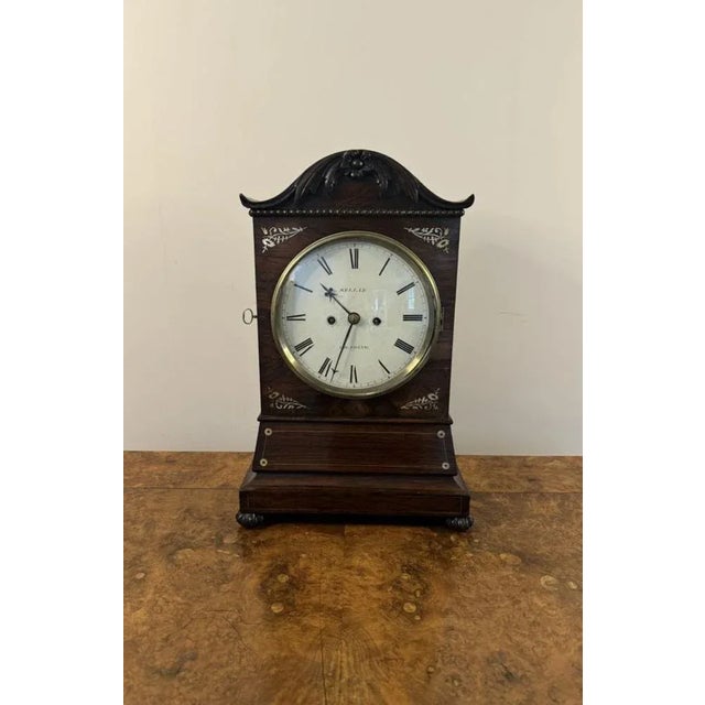 Antique Regency Rosewood Inlaid Bracket Clock, 1830 For Sale - Image 4 of 9