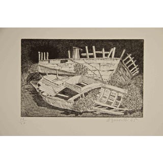 Armando Buratti, Wreck, Etching, 1965 For Sale