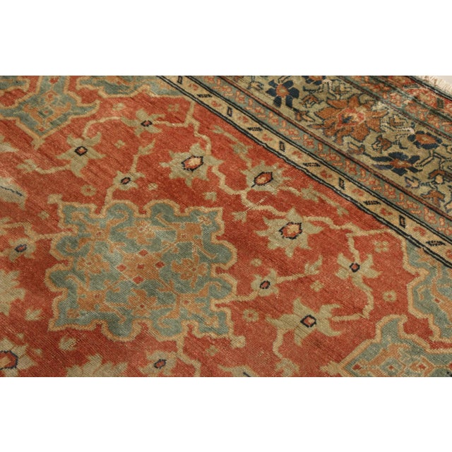 Textile Hand-Knotted Antique Persian Farahan Rug in Red, Blue Medallion Floral Pattern For Sale - Image 7 of 10