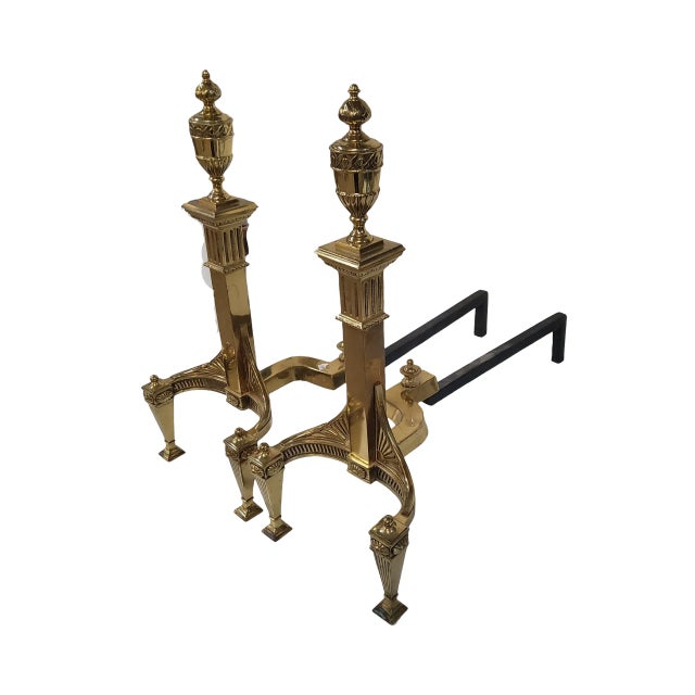 Traditional Pair of Mid 20th Century Federal Style Brass Andirons For Sale - Image 3 of 3
