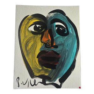 Late 20th Century Original Peter Keil Abstract Portrait Acrylic Painting on Canvas Board