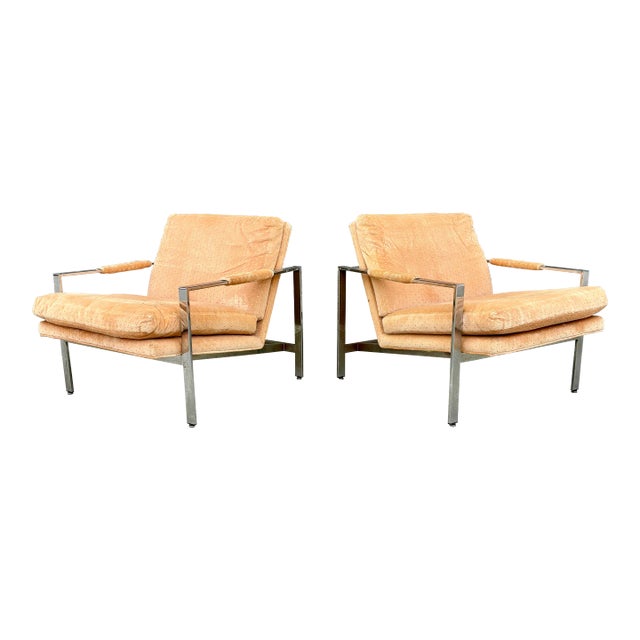 1970s Mid Century Chrome Lounge Chair by Milo Baughman for Thayer Coggin - Set of 2 For Sale