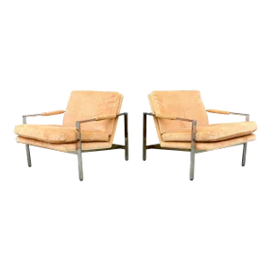 1970s Mid Century Chrome Lounge Chair by Milo Baughman for Thayer Coggin - Set of 2
