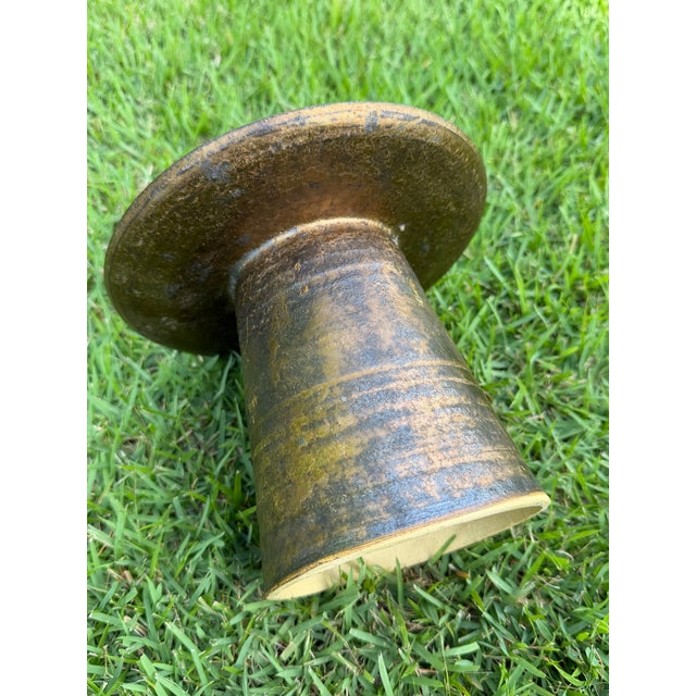 Bronze Vintage Organic Modern Studio Pottery Pedestal Bowls, Graduated Pair For Sale - Image 8 of 12