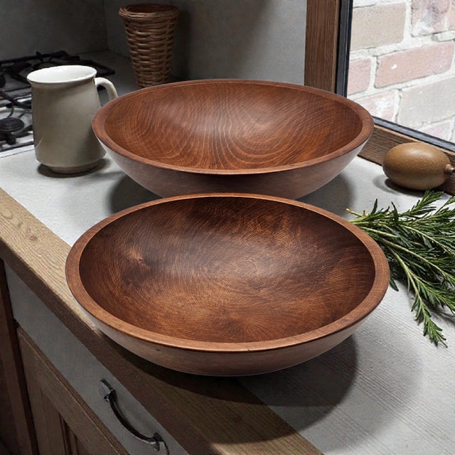 Mid-Century Modern Hand Turned Large Woodcroftery Walnut Serving Bowls Set of Two For Sale - Image 3 of 14