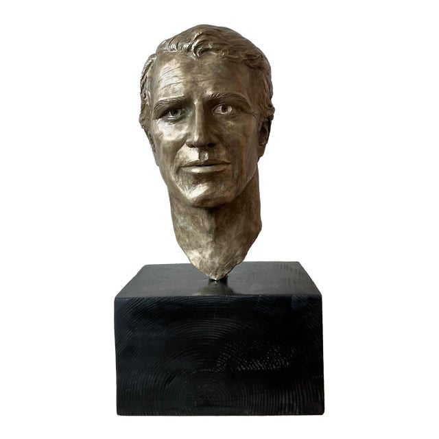 Vintage Boho Original Cast Bronze Bust of Paul Newman For Sale