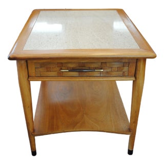 Mid 20th Century Lane Perception Basketweave Travertine Top Accent Table For Sale
