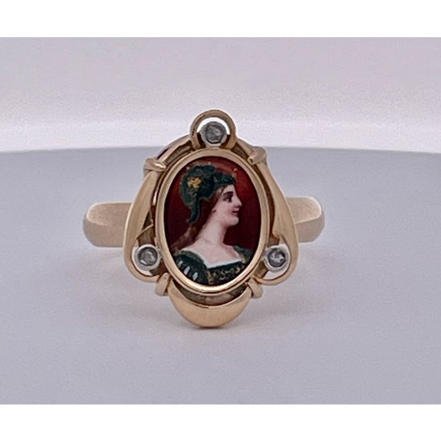 1910s 14k Yellow Gold Enamel Face of Athena Size 6.5 For Sale - Image 9 of 9