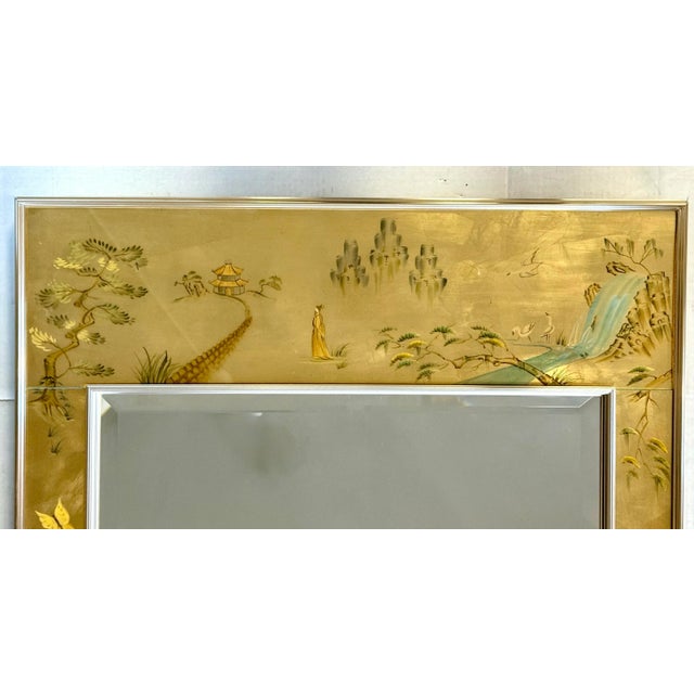 Gold LaBarge Chinoiserie Hand Painted Eglomise Mirror For Sale - Image 8 of 9