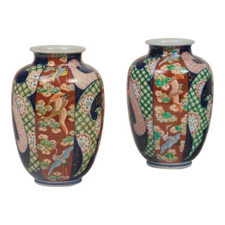 Antique Pair of Imari Open Vases For Sale
